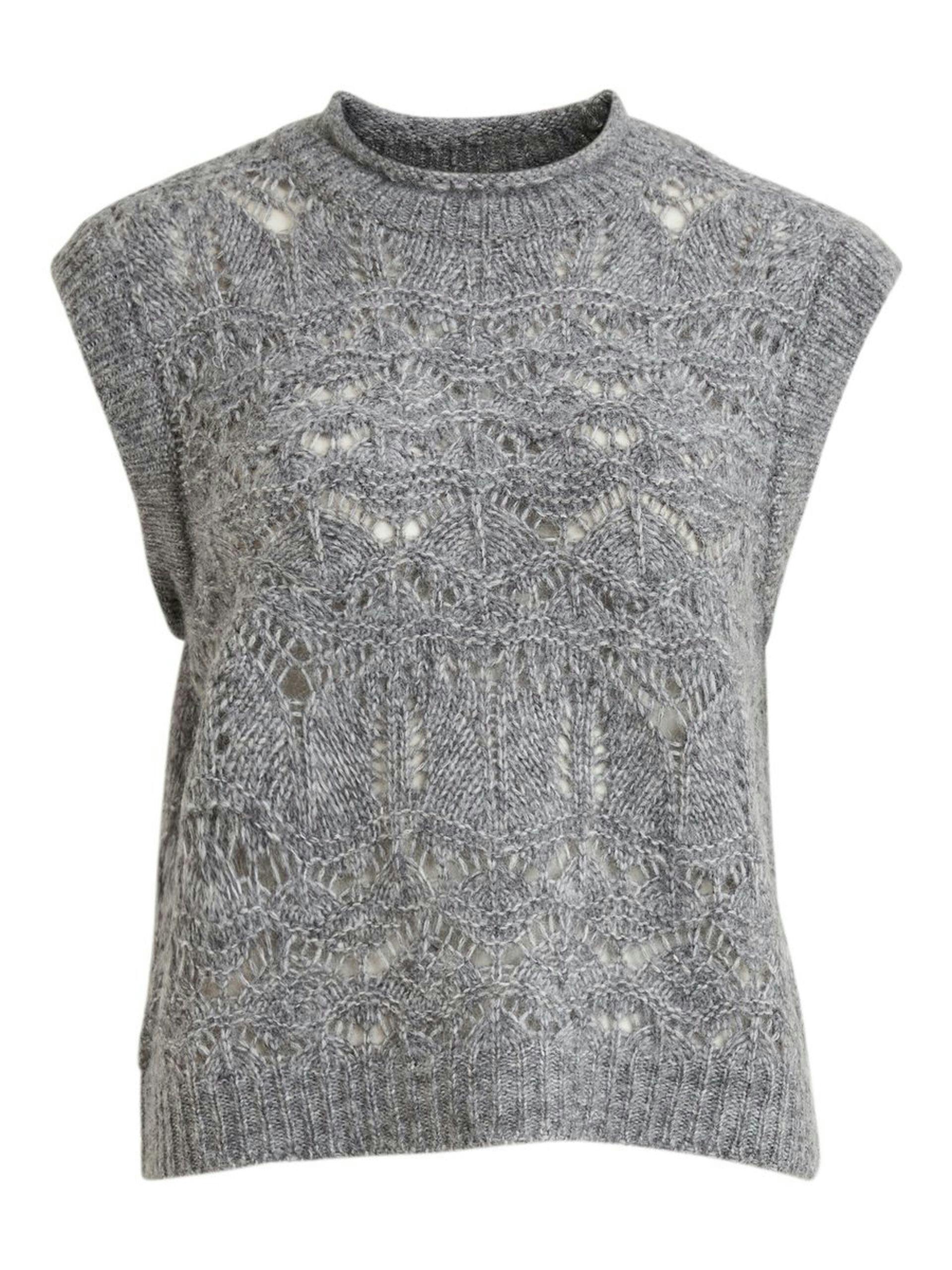 23033581 mediumgreymelange 001 productlarge e Object strikket vest hullmønster gråmelert